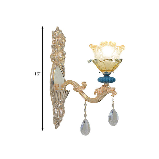 Traditional Gold Finish Crystal Floral Wall Lamp Fixture - Half-Bulb Mounted Lighting