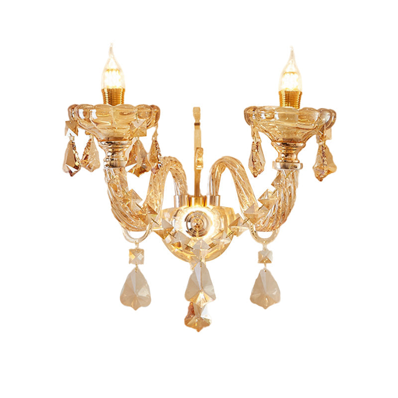 Modern Gold Crystal Wall Sconce With Faceted Heads - Elegant Bedroom Flower Lamp
