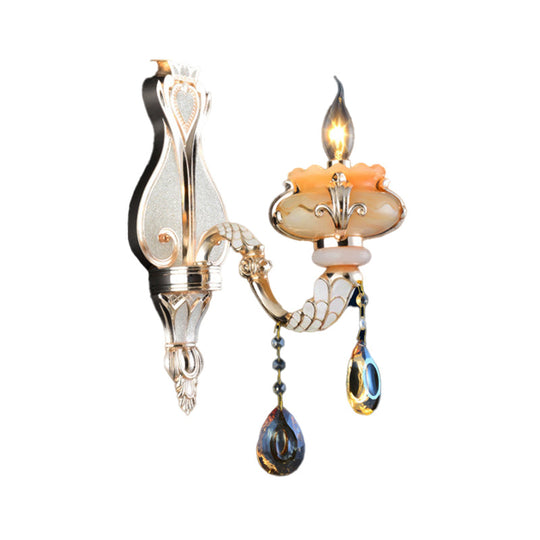 Gold Crystal Wall Sconce Lamp: Mid-Century Candelabra Design With Single Head