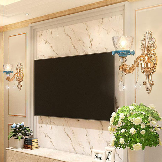 Mid Century Gold Wall Mounted Glass Flower Sconce Lamp 1 /