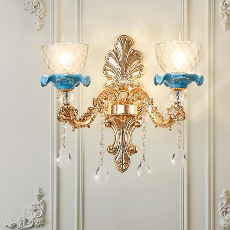 Mid Century Gold Wall Mounted Glass Flower Sconce Lamp 2 /