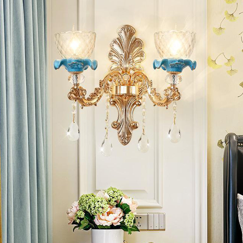 Mid Century Gold Wall Mounted Glass Flower Sconce Lamp