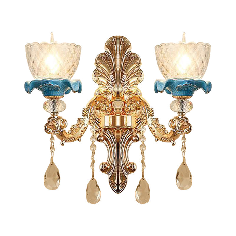 Mid Century Gold Wall Mounted Glass Flower Sconce Lamp