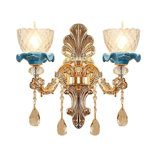 Mid Century Gold Wall Mounted Glass Flower Sconce Lamp