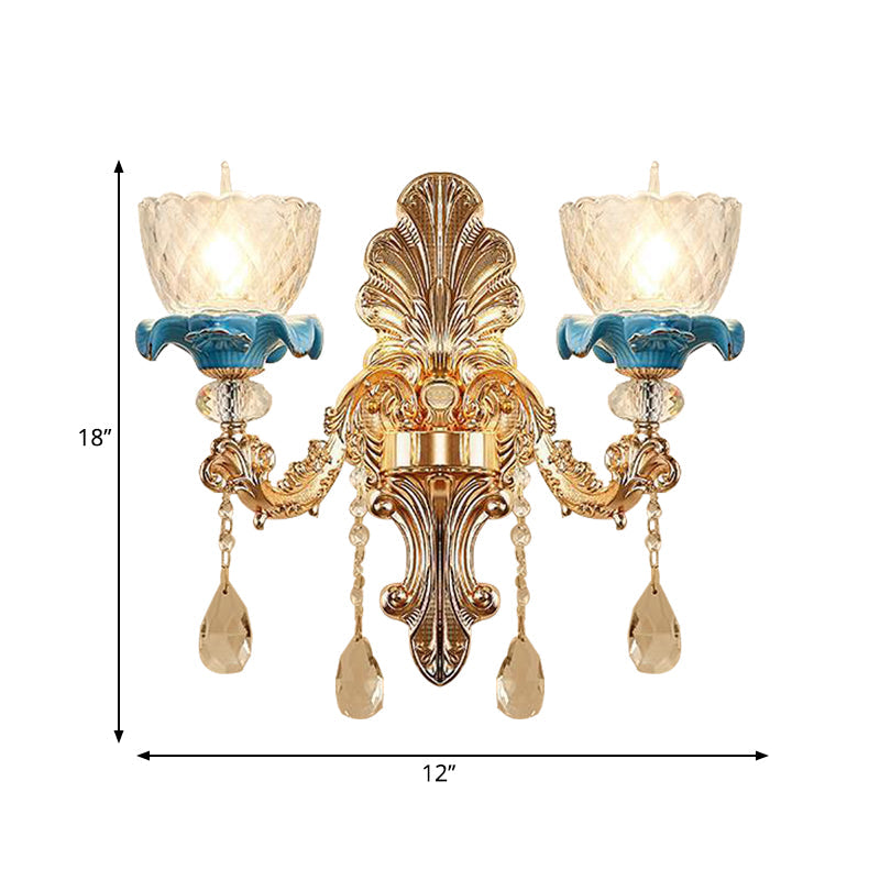 Mid Century Gold Wall Mounted Glass Flower Sconce Lamp