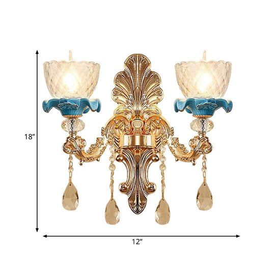 Mid Century Gold Wall Mounted Glass Flower Sconce Lamp