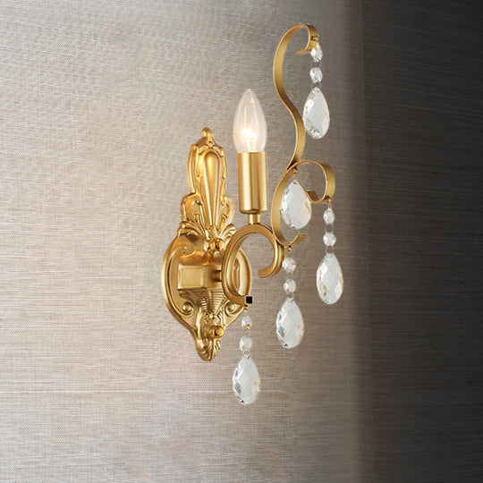 Traditional Metal Candle Wall Lamp With Crystal Swag Accent - 1/2-Light Living Room Mount Fixture