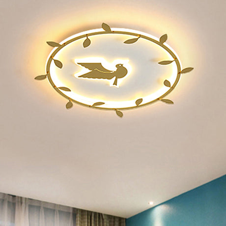 Nordic Wreath-Pigeon Gold Led Flushmount Ceiling Light For Kids Room - Ultrathin & Acrylic