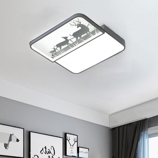 Modern Nordic Led Flush Ceiling Light - Black/Grey Deer Mount With Aluminum Square Shade