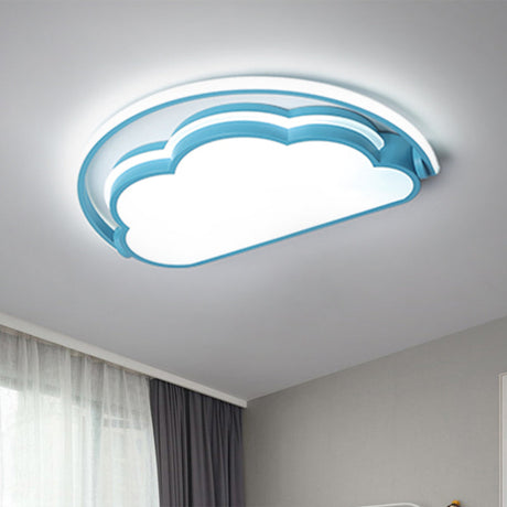 Cartoon Led Flush Mount Ceiling Light For Kids Bedrooms - Available In Pink White And Blue