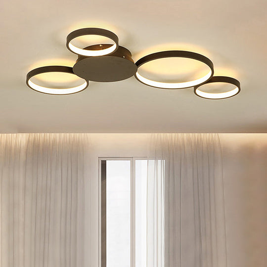 33.5’ - 47’ Wide White/Brown Ring Light Led Ceiling Flush Mount Lamp In Warm/White/Natural