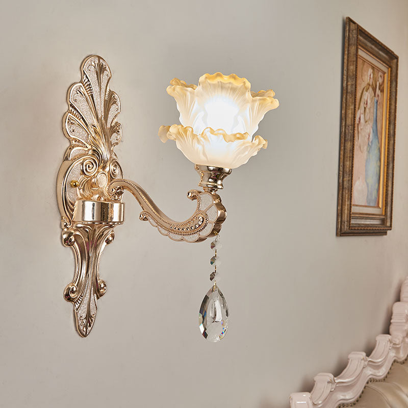 Lettuce-Edge Chamber Wall Lamp: Antique Frosted Glass Sconce Light Fixture 1 / Gold