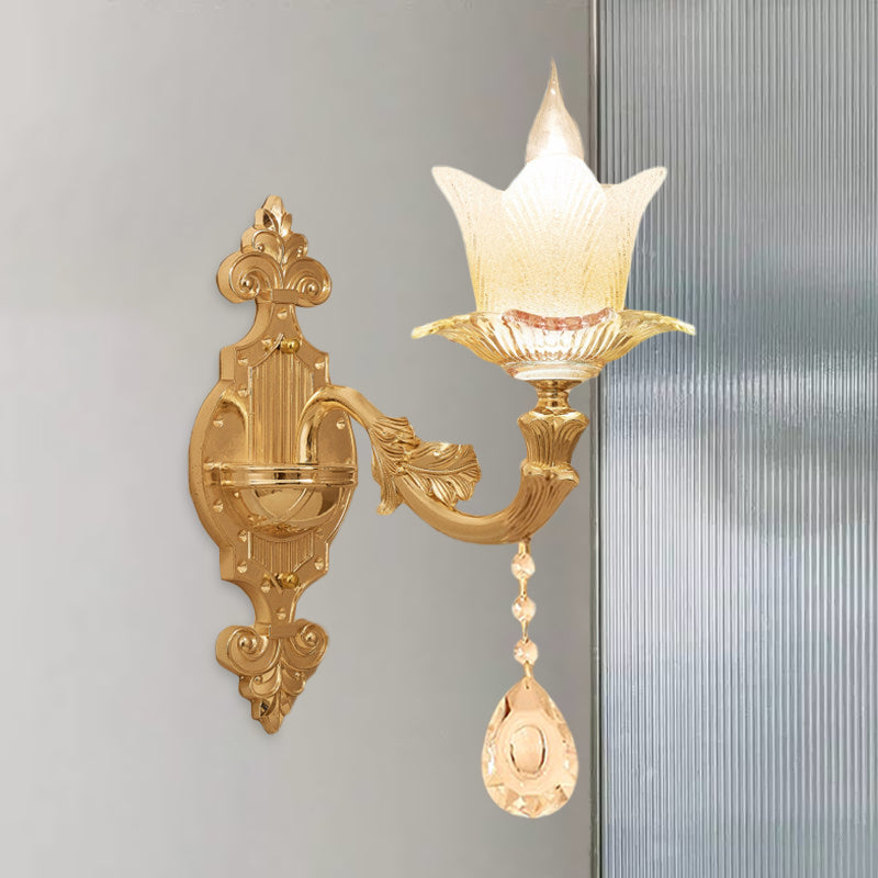 Traditional Scalloped Glass Wall Lamp With Frosted And Gold Sconce For Bedside 1 /