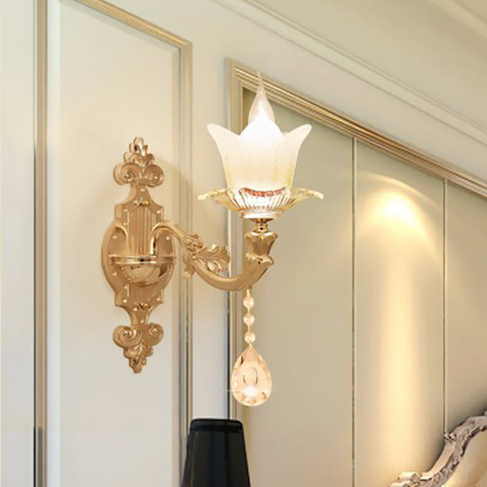 Traditional Scalloped Glass Wall Lamp With Frosted And Gold Sconce For Bedside