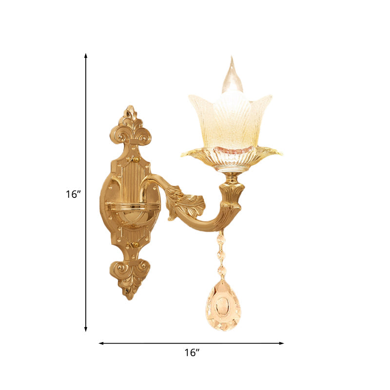 Traditional Scalloped Glass Wall Lamp With Frosted And Gold Sconce For Bedside