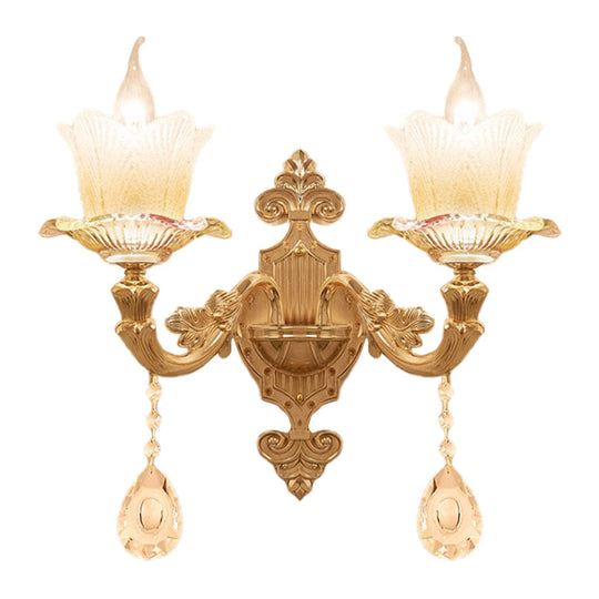 Traditional Scalloped Glass Wall Lamp With Frosted And Gold Sconce For Bedside