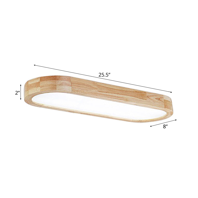 Modern Oval Wood Ceiling Light Fixture With Diffuser - 1-Light Office Flush Mount Lamp Sizes: