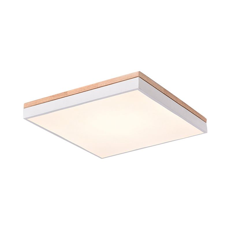 Nordic Style Led Ceiling Lamp – White Acrylic & Wood Square Design 16’/19.5’ Width