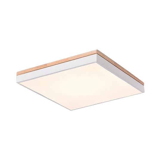 Nordic Style Led Ceiling Lamp White Acrylic & Wood Square Design 16/19.5 Width