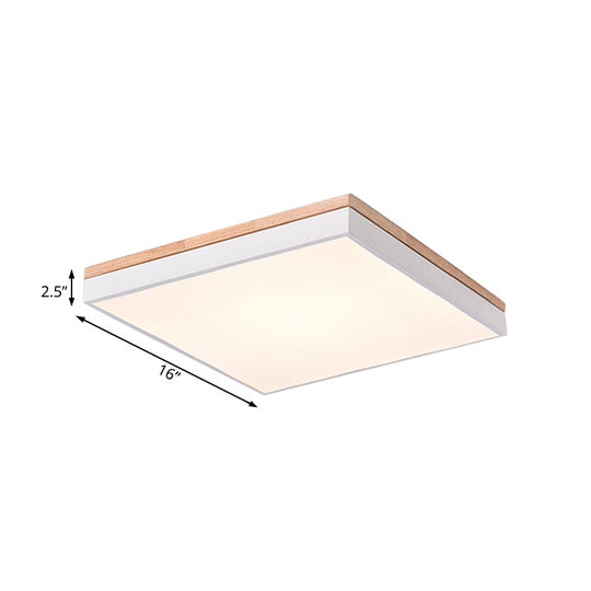 Nordic Style Led Ceiling Lamp White Acrylic & Wood Square Design 16/19.5 Width