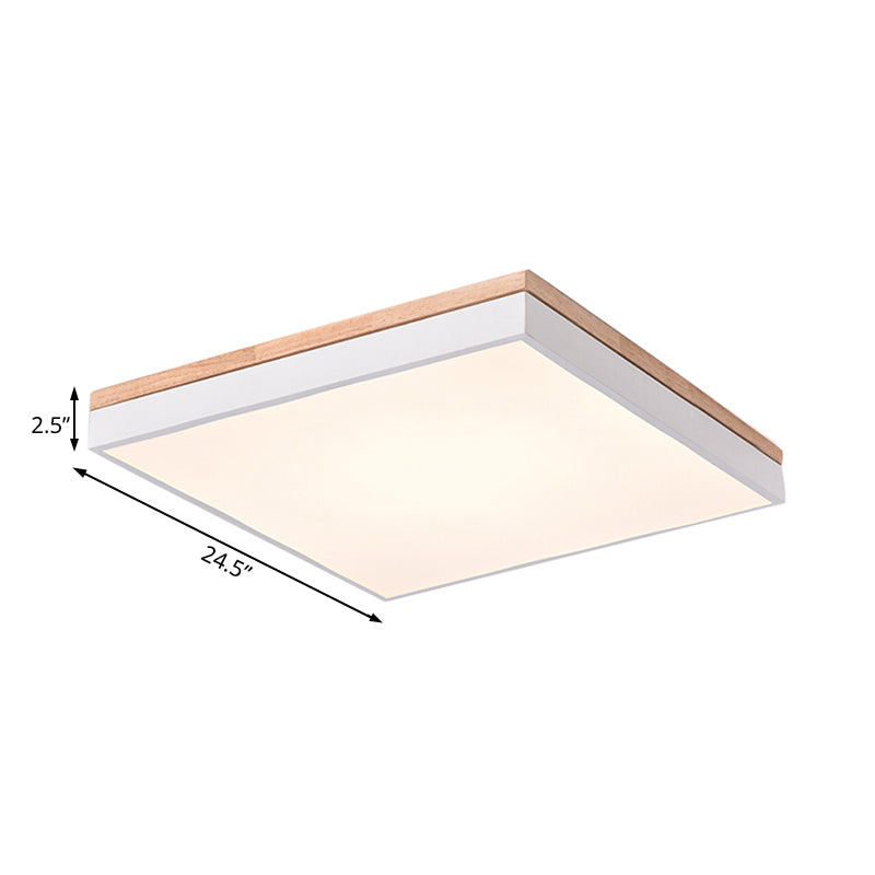 Nordic Style Led Ceiling Lamp – White Acrylic & Wood Square Design 16’/19.5’ Width