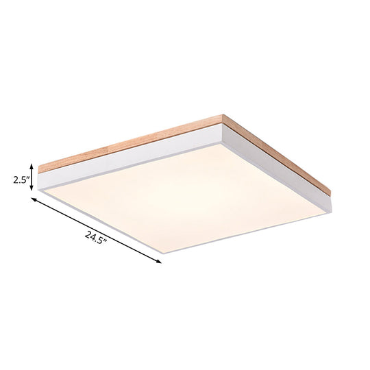 Nordic Style Led Ceiling Lamp – White Acrylic & Wood Square Design 16’/19.5’ Width