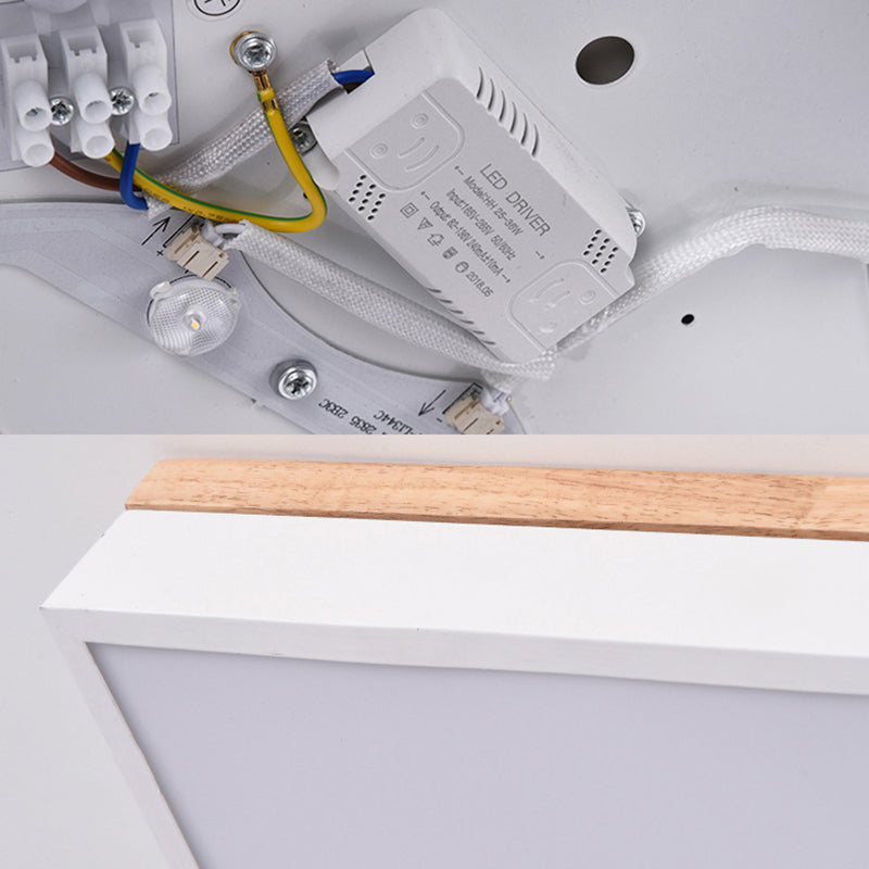 Nordic Style Led Ceiling Lamp White Acrylic & Wood Square Design 16/19.5 Width