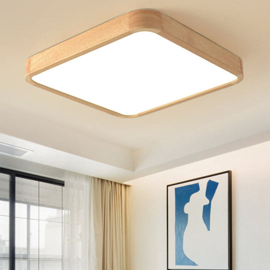 Beige Square Flush Mount Led Ceiling Lighting Fixture - Modern Wood Design In White Or Warm Light