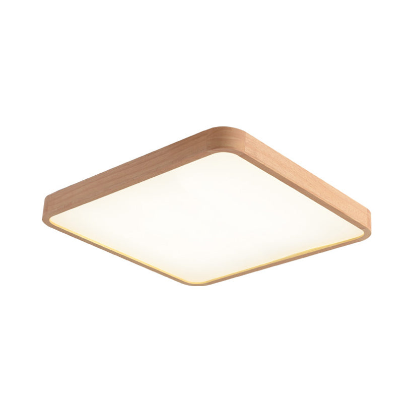 Beige Square Flush Mount Led Ceiling Lighting Fixture - Modern Wood Design In White Or Warm Light