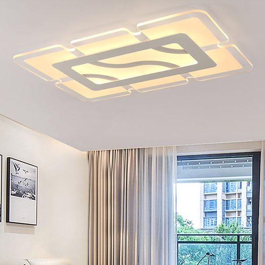 Simplicity Acrylic Led Flush Mount Ceiling Light - Rectangular Wide In White With Warm/White Options