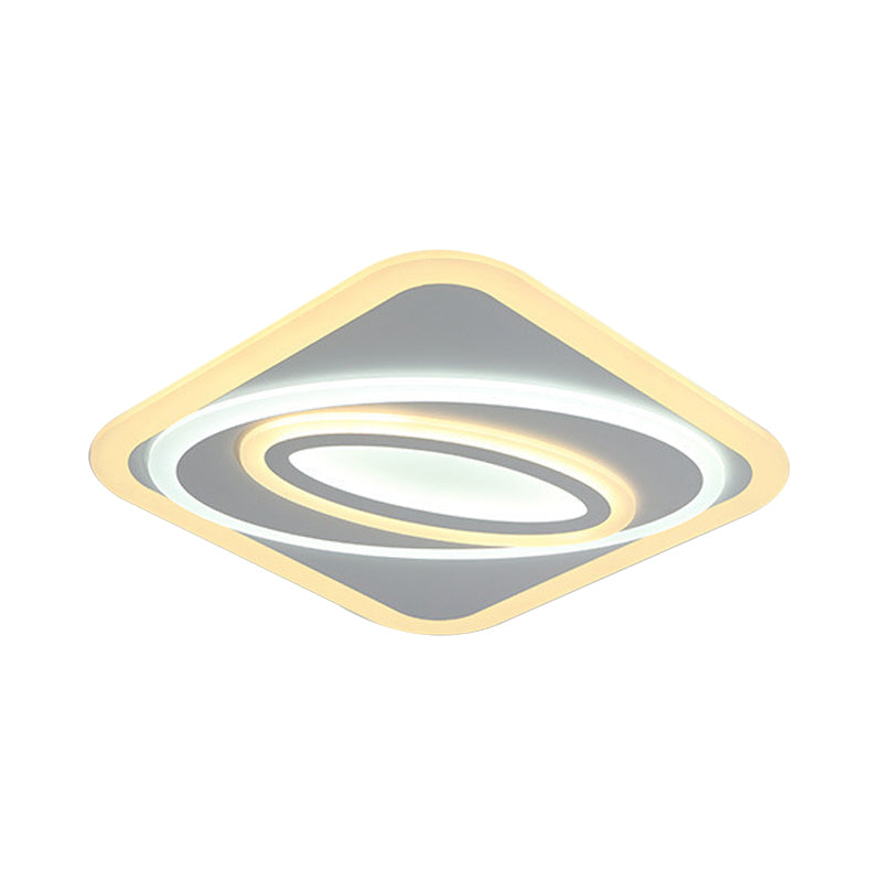 Contemporary Geometric Led Flush Mount Ceiling Light Fixture – Warm/White Acrylic 8’/19.5’