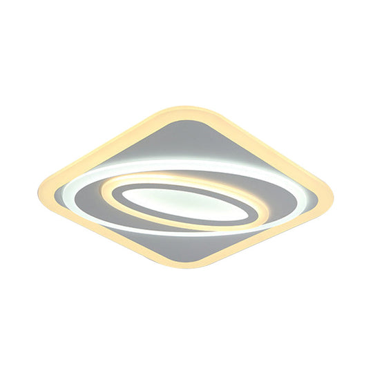 Contemporary Geometric Led Flush Mount Ceiling Light Fixture – Warm/White Acrylic 8’/19.5’