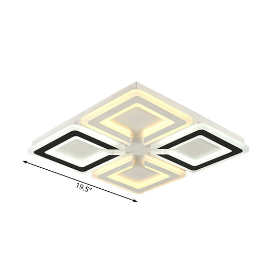 Modern Diamond Pattern Flushmount Light With Acrylic Led - Warm/White Glow Ideal For Living Room