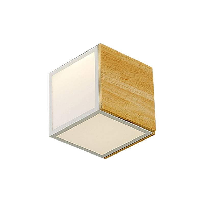 Modern Chinese Led Flush Mount Light - Wooden Box Design With Warm/White