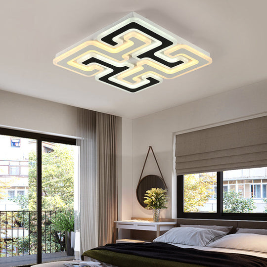 Modern Led Flush Mount Ceiling Light With Acrylic Maze Shade - Black Finish Warm/White/Second Gear