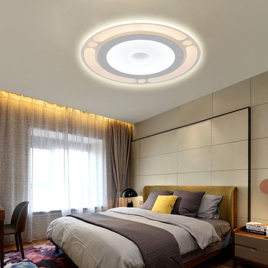 Contemporary Led Flushmount Bedroom Ceiling Light - Wide Ring Acrylic Warm/White (8/16.5/20.5) White
