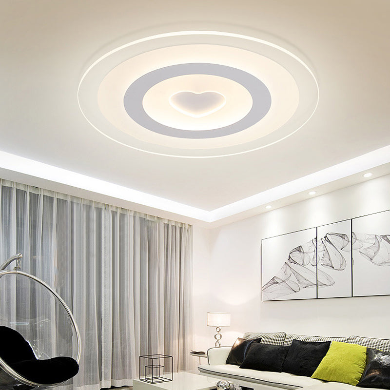 Modern Round Acrylic Flush Mount Light Led - 8’/16.5’/20.5’ Wide Lamp With Heart Pattern Warm/White