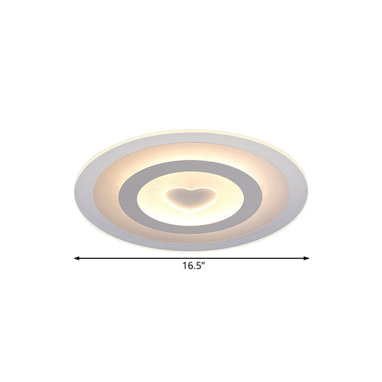 Modern Round Acrylic Flush Mount Light Led - 8’/16.5’/20.5’ Wide Lamp With Heart Pattern Warm/White