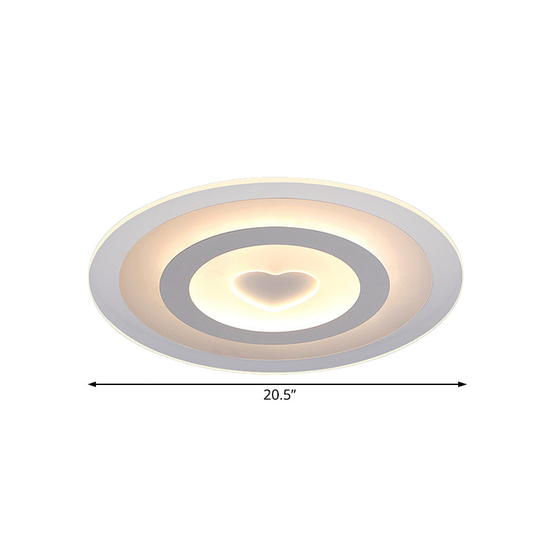 Modern Round Acrylic Flush Mount Light Led - 8/16.5/20.5 Wide Lamp With Heart Pattern Warm/White