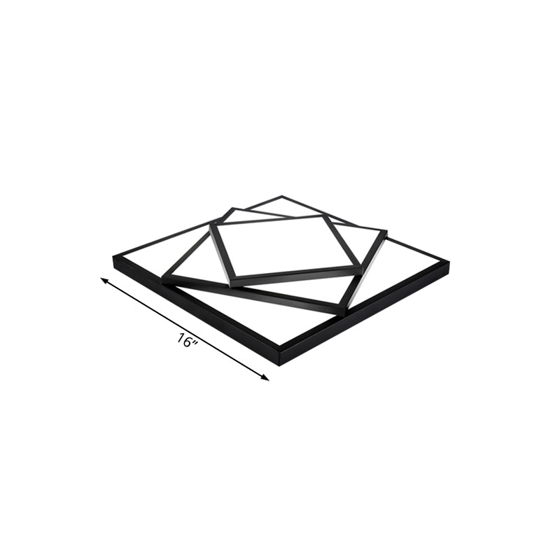 Modern Metal Led Flush Mount Ceiling Light Fixture For Living Room - Black/White Rectangle/Square