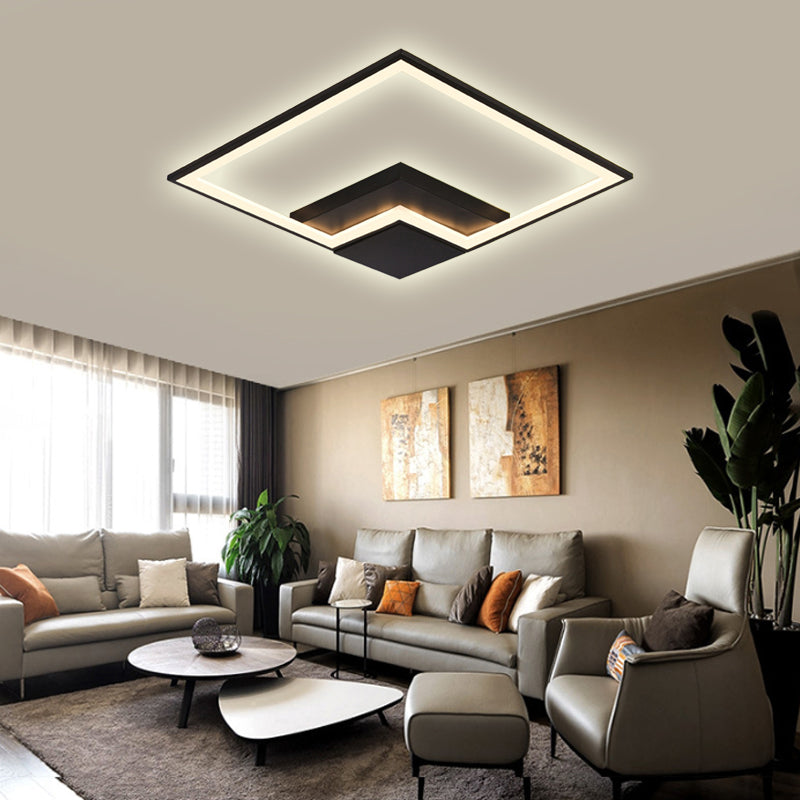 Torch Square Ceiling Lamp Simplicity - Black/White Led Acrylic Flush Mount Light