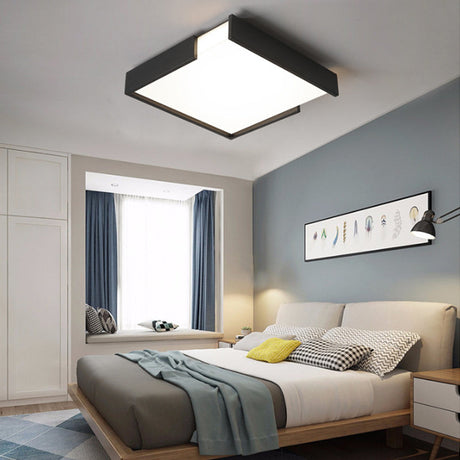 Minimalistic Squared Led Flush Mount Light In Black/White - 16/19.5 Dia For Bedroom With Warm/White