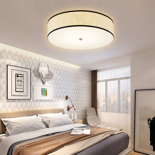 Minimalist Fabric Drum Ceiling Mounted Light - Led White Flush Mount Lamp (16/19.5/23.5 Dia)