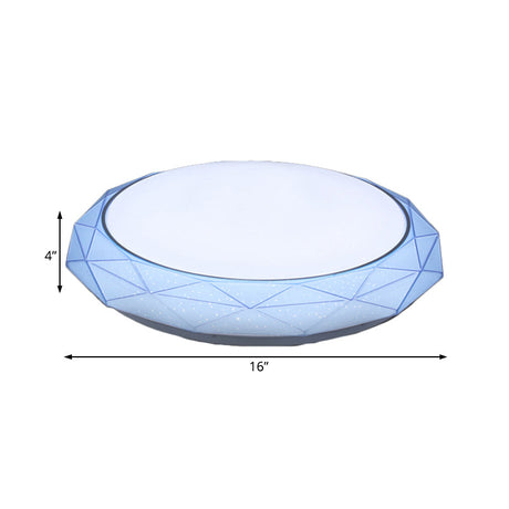 Nordic Diamond Flush Ceiling Light With Led 16/19.5 Diameter In White/Pink/Blue Shades
