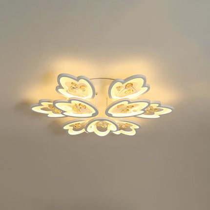 Led Bedroom Flush Light With Leaves Acrylic Shade - 3/5/9 - Light Options White Ceiling Lamp In
