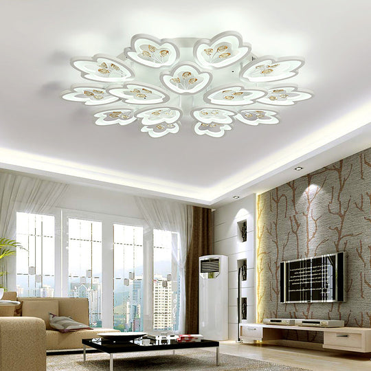Led Bedroom Flush Light With Leaves Acrylic Shade - 3/5/9 - Light Options White Ceiling Lamp In
