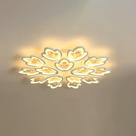 Led Bedroom Flush Light With Leaves Acrylic Shade - 3/5/9-Light Options White Ceiling Lamp In