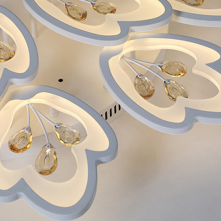Led Bedroom Flush Light With Leaves Acrylic Shade - 3/5/9 - Light Options White Ceiling Lamp In