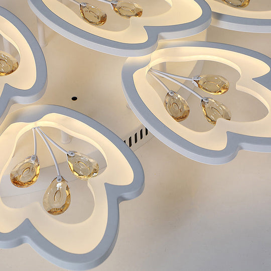 Led Bedroom Flush Light With Leaves Acrylic Shade - 3/5/9 - Light Options White Ceiling Lamp In