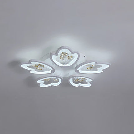 Led Bedroom Flush Light With Leaves Acrylic Shade - 3/5/9 - Light Options White Ceiling Lamp In